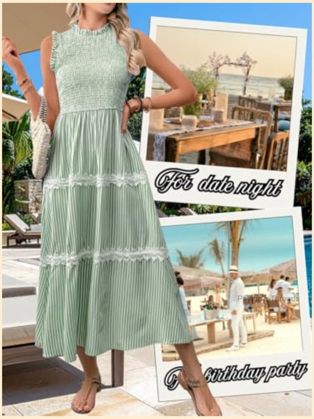 Sleeveless Smocked Flowy Tiered Midi Dress, Casual Striped Sundress - Picture 5 of 7